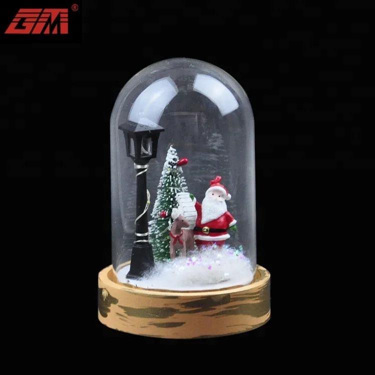 Wholesale battery powered handmade decorative clear mini led cloche glass bell jar domes with base and light