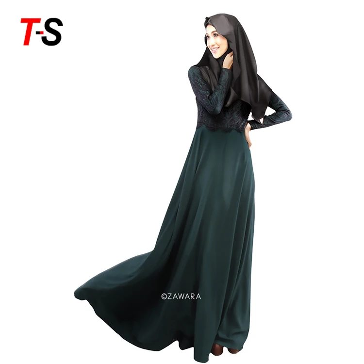Поддельные две шт Флокирование современные Исламская мусульманское платье Макси