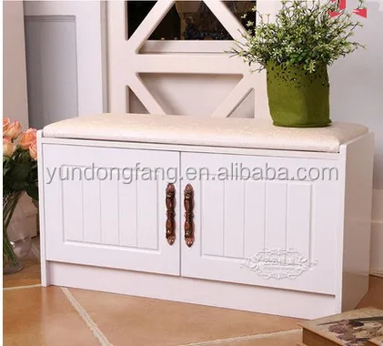 Banco Zapatero Con Asiento Y Almacenamiento - 3 Puertas De Persiana | Blanco, Para Entrada O Salón