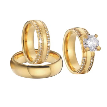 custom stainless Steel jewelry vendors overseas couple wedding engagement rings sets jewelry women jewellery 18 carat gold