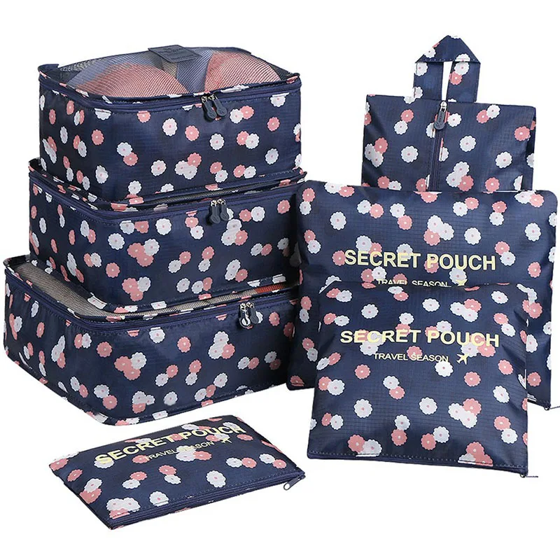Custom Lightweight 7 PCS Waterproof Compression Luggage Storage Packing Cubes Travel Organizer Bag
