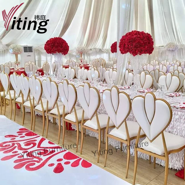 Heart Shape Leather Back Stackable Gold Stainless Steel Banquet Wedding