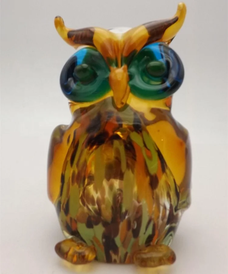 Colored Hand Blown Glass Owl for Christmas Gift