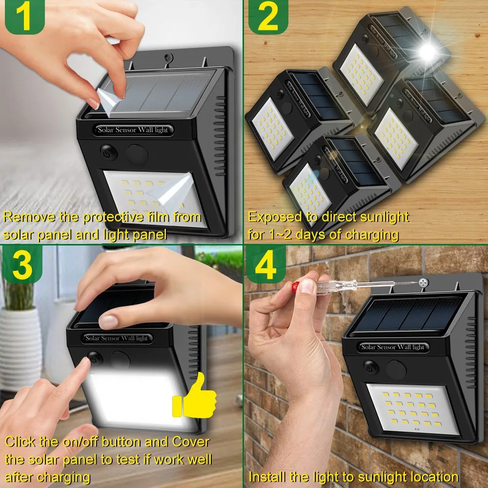 20 светодиодов, садовый солнечный светильник, Лампа безопасности, уличное освещение на солнечной батарее для дорожек, настенного забора