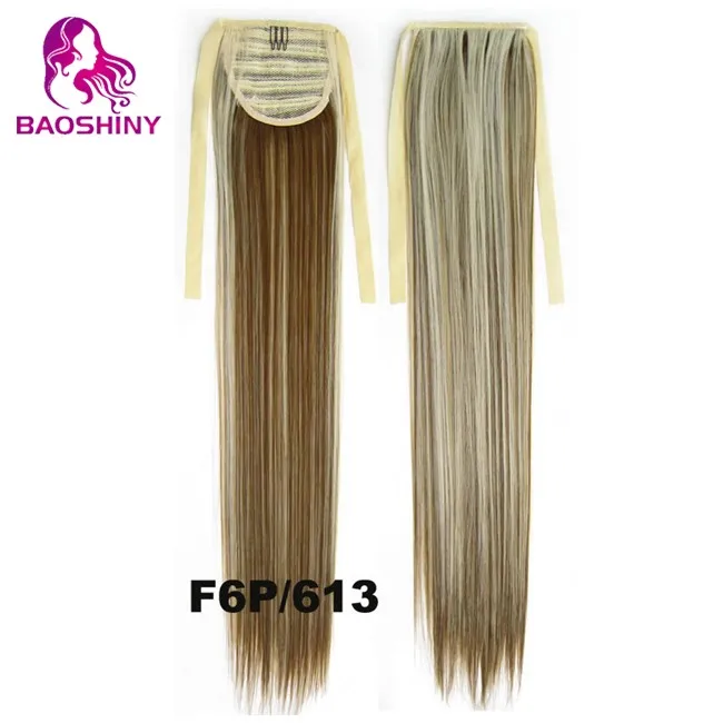 22 дюйма шелковистый прямой конский хвост синтетические волосы темный светлый шиньоны