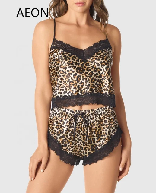 Sexy Women's tank top Lace leopard cami shorts set