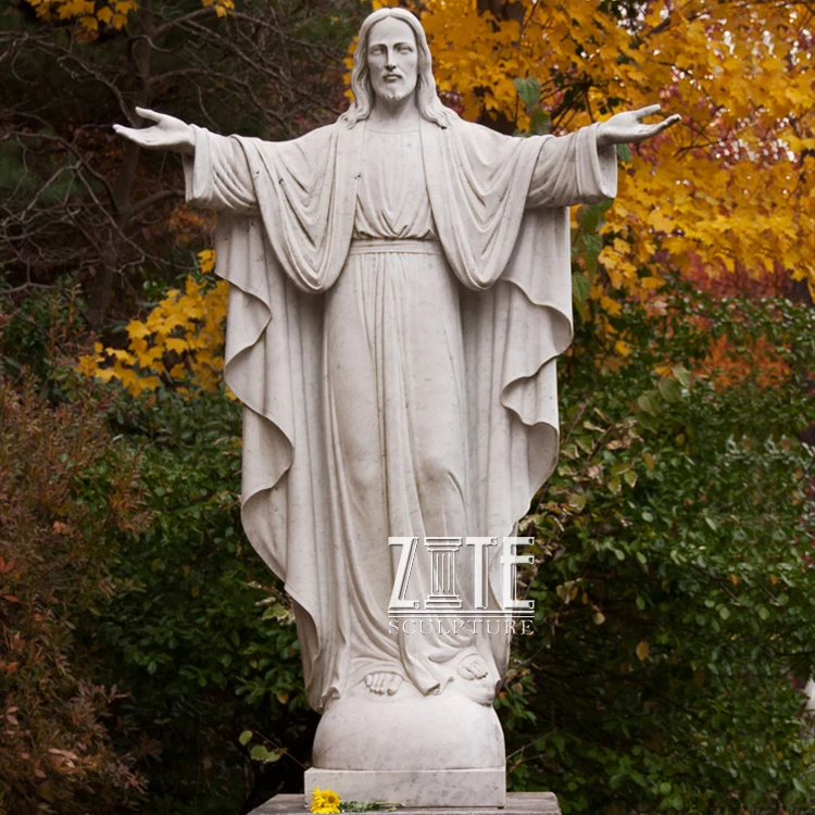 Hand Carved Marble Status of Jesus Christ with Cross
