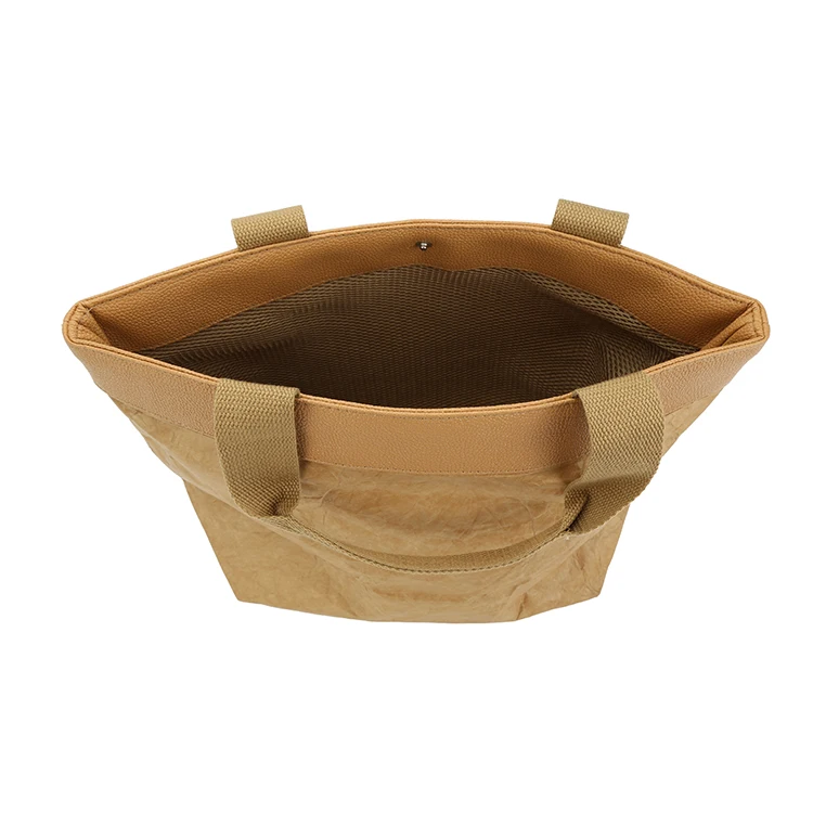 OEM Quality Metal Snap-fastener Washable Brown Tyvek Bag for Shopping