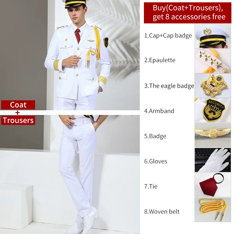 White Men's Security Guard Dress Uniform Polyester/Viscose Material Anti-Wrinkle & Breathable