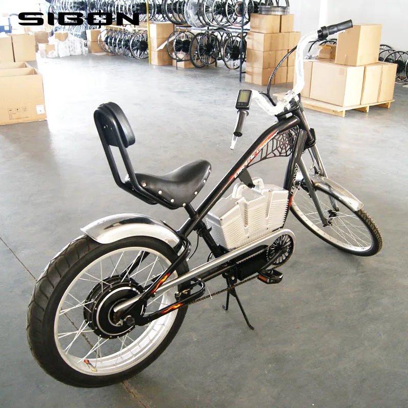 SIBON 36v 500W Brushless Motor Lithium Battery Fat Tire Black Adult Electric Bicycle Chopper