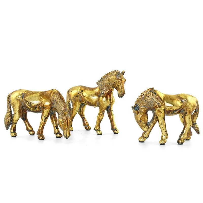 Resina escultura de animais escultura de cavalos de ouro antigo decoração de casa