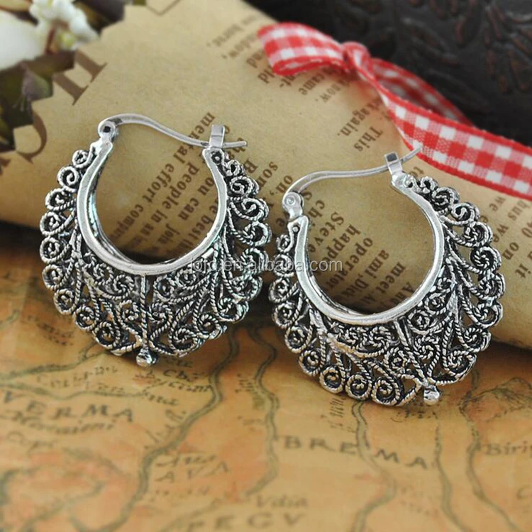 Earrings Hoop Silver Moroccan Ethnic Boho Tribal Arabic Afghan