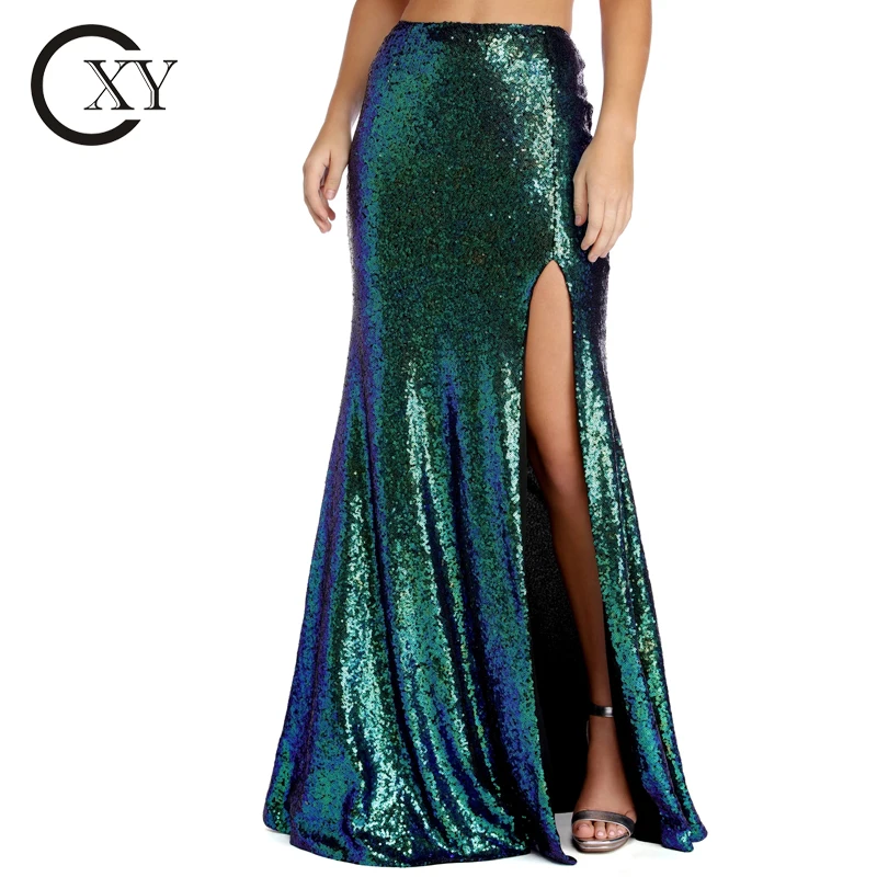 high waisted sequin maxi skirt