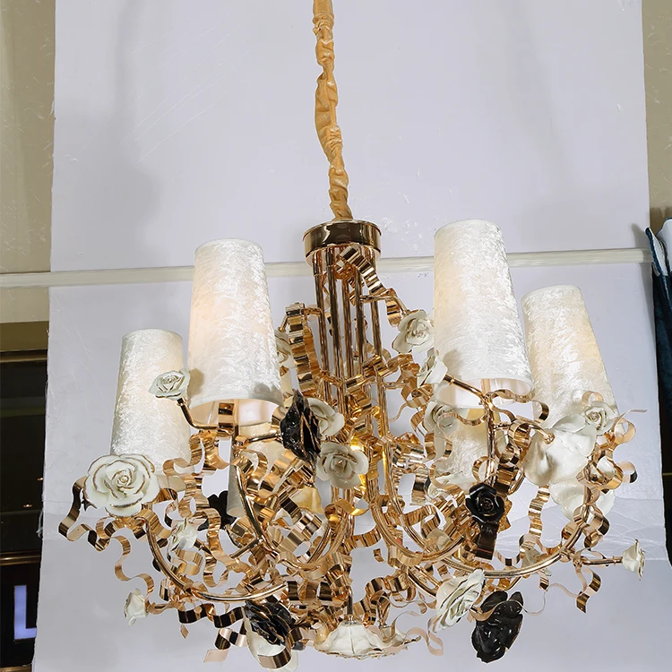 Люстра с золотым цветком роскошная цветная Подвесная лампа керамическими цветами для марокканских вилл