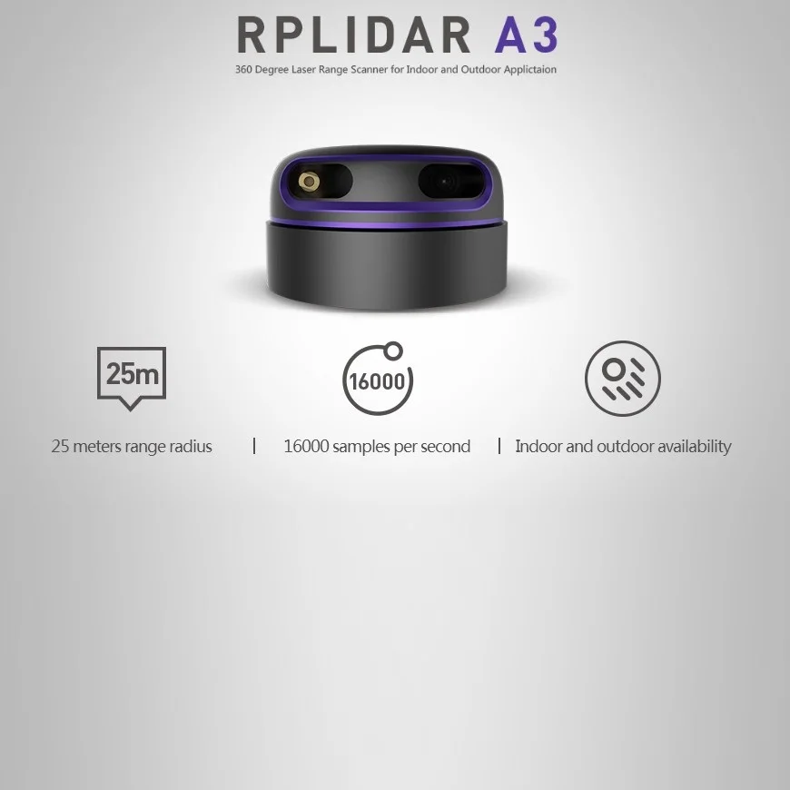 Rplidar A3 25M Laser Radar Sensor Radius 360 Degree Scanning Scanner Range for Outdoor Indoor