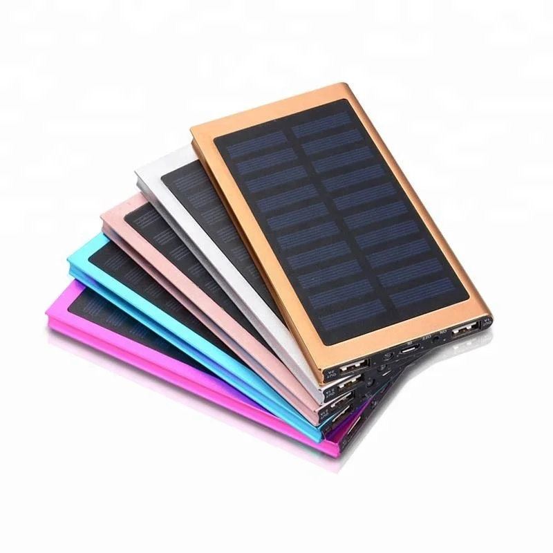 Aluminium Alloy Solar Charger Cell Phone Mobile Solar Ultra Slim Thin Power Banks 12000mah Dual Usb Mobile Power Bank