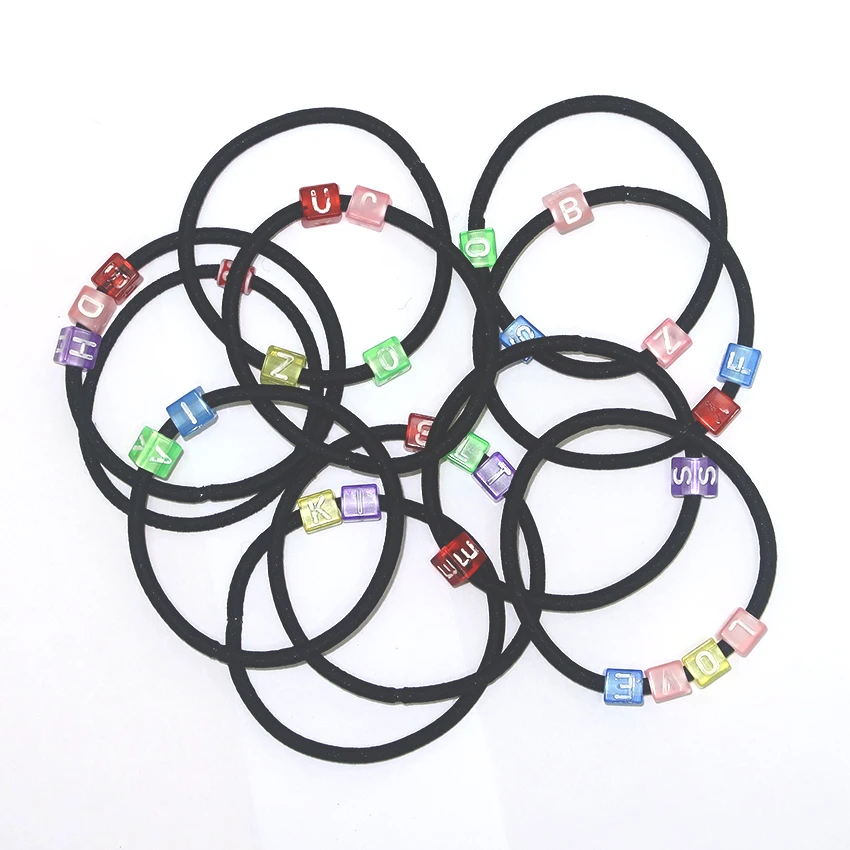 Cheap Candy Color Beaded Elastic Hair Tie Decorated Ponytail Holders for Kids