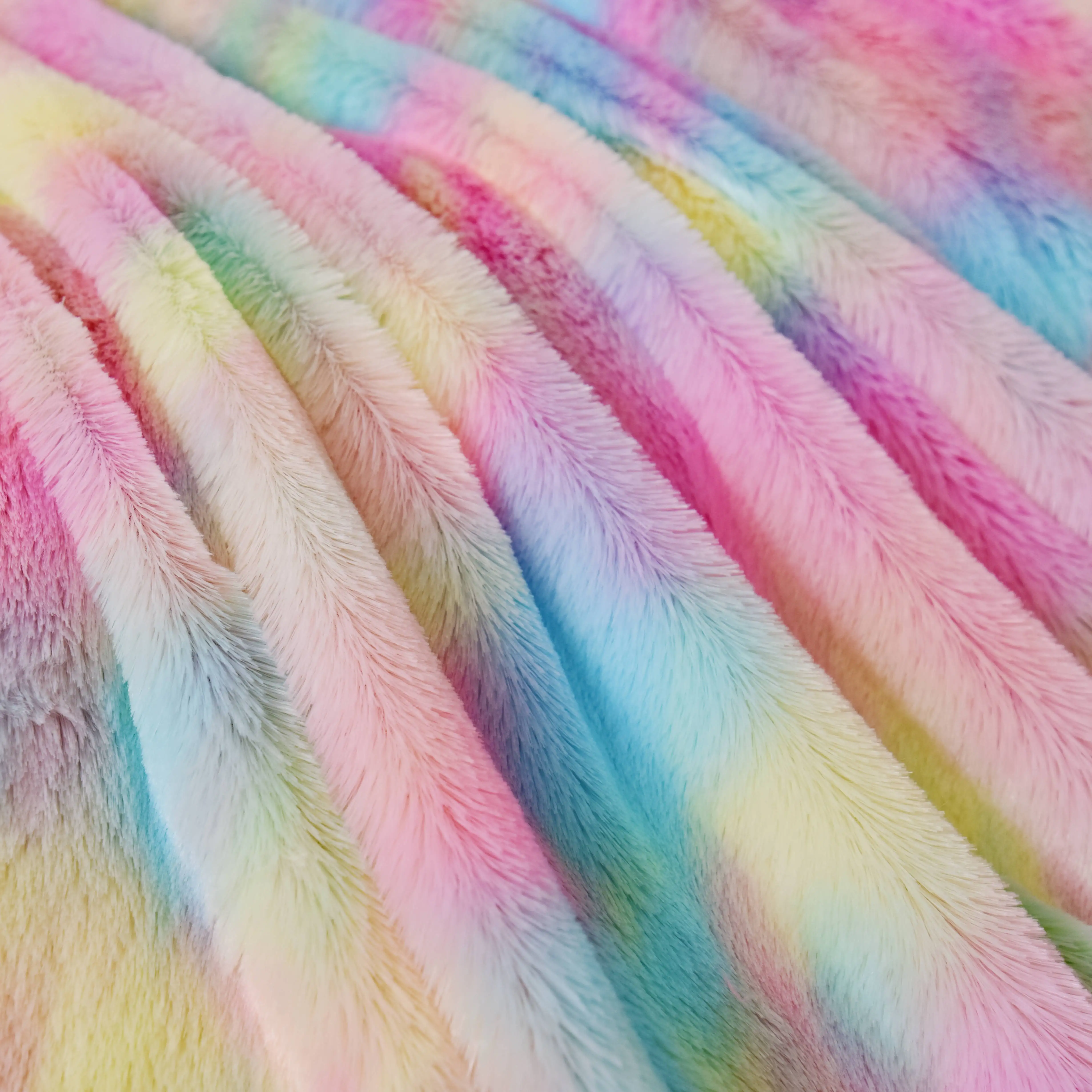 Rainbow Plush Fabric Tie-dye Faux Fur Material Cushion Apparel Bag