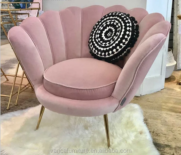Red Velvet Fabric Flower Shape Lounge Leisure Chair