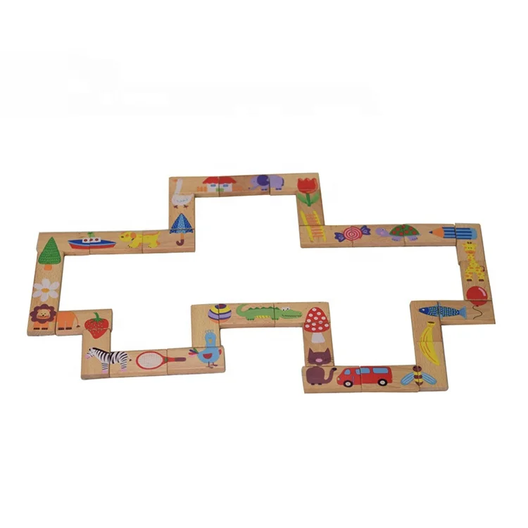 Animal Pattern Wooden Building Blocks Puzzle Toys Colored Dominoes for Kids