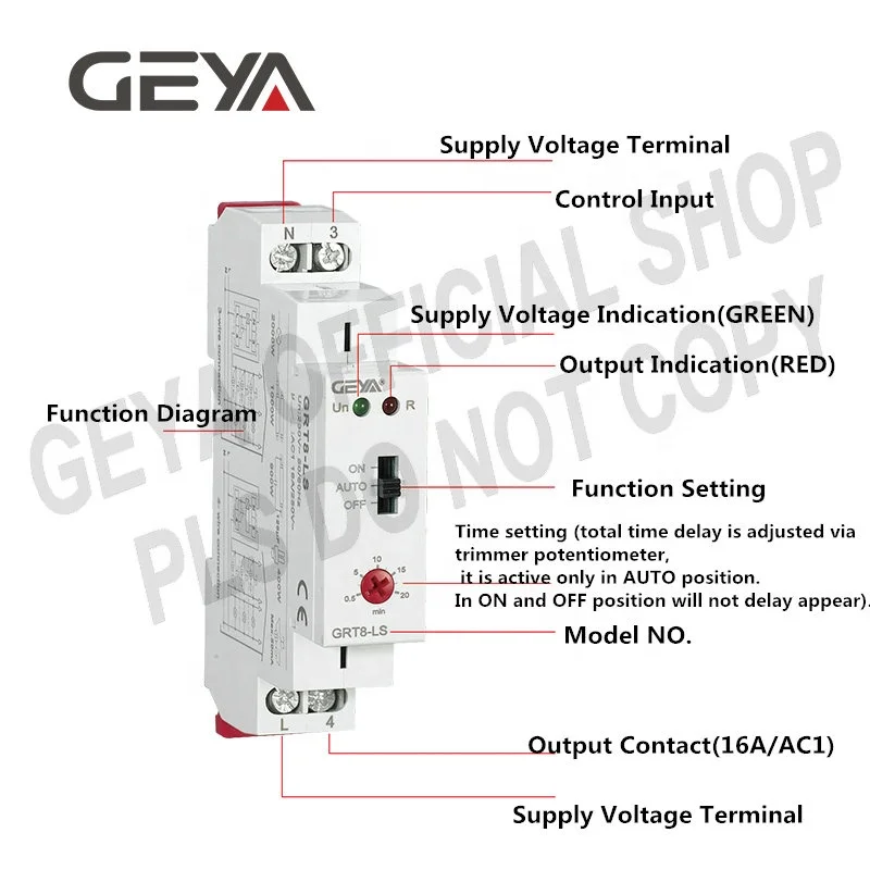 GEYA GRT8-LS AC230V Multifunction Staircase Light Time Switch Staircase Relay Electronic 1SPST 16A