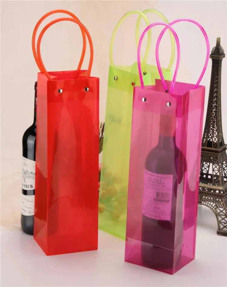 PVC bag for wine with tube handle  clear pvc bag