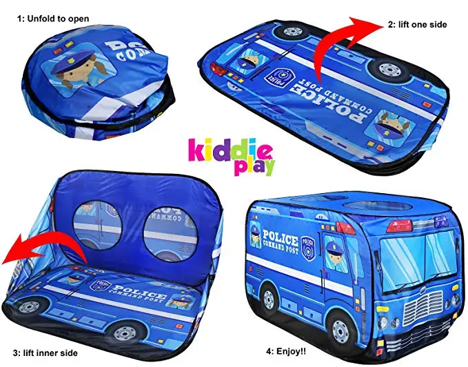 Tente De Jeu Enfant Forme De Camion De Pompiers – Pop-up, Porte Rabattable, Toit Ouvrant, Cadre Métallique – Pour Filles Et Garçons, Jeu Imaginatif Intérieur/extérieur