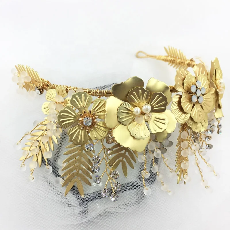 Amelie Handmade Gold Metal Flower Mat Color Candy Beads Decoration Royal Girls Diadems Princess Tiara Crown