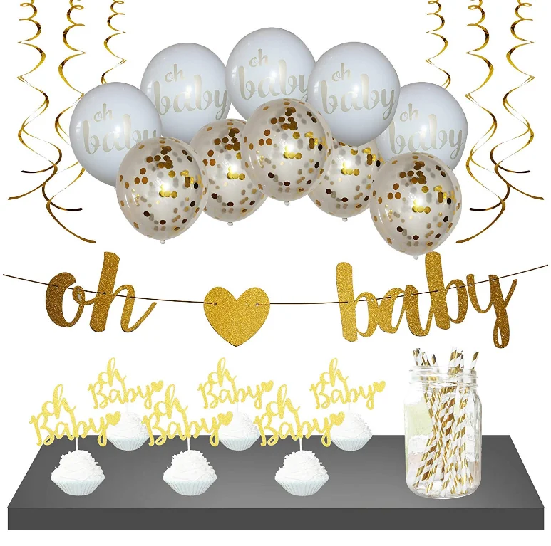 Baby Shower Decorations Gender Neutral For Girl Or Boy Gold Oh Baby Shower Banner Balloons Cupcake Toppers Straws Streamers Buy Baby Shower Decorations Gender Neutral For Girl Or Boy Oh Baby Shower