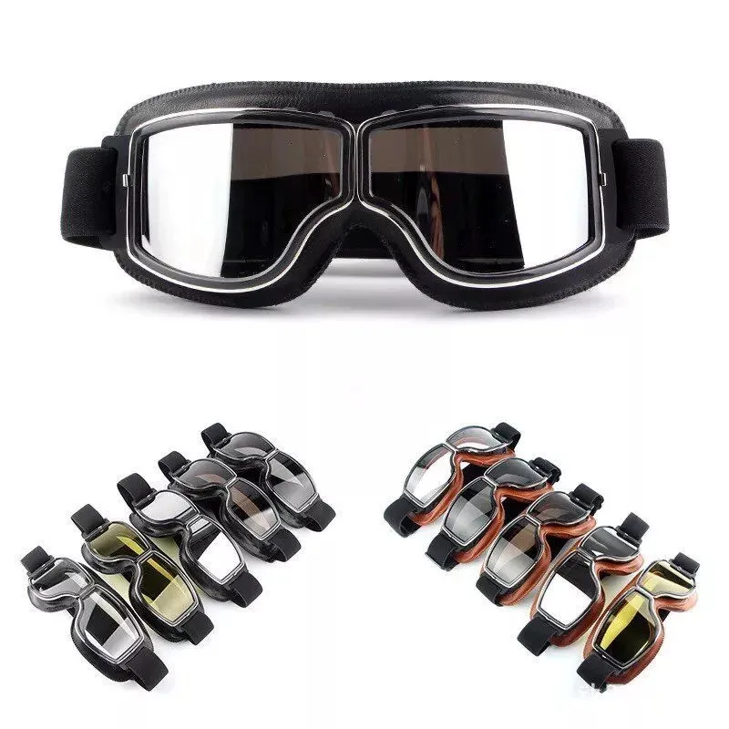 Retro Vintage Helmet Glasses Motorcycle Flying Eyewear Cafe Racer Riding Goggles 
