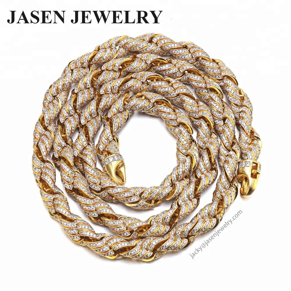 JASEN ювелирные изделия в стиле «хип-хоп» 925 Стерлинговое Серебро кубического циркония Лаборатории золотого цвета с бриллиантами цепи Bling ожерелье