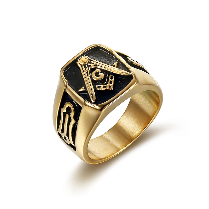 Mens REAL 316L Stainless Steel Masonic Freemason Lodge G Pillars Band Ring 