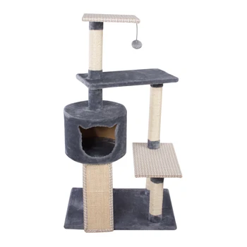Wholesale Custom Grey Middle Size Cat Tree with Playing Ball Scratcher Board