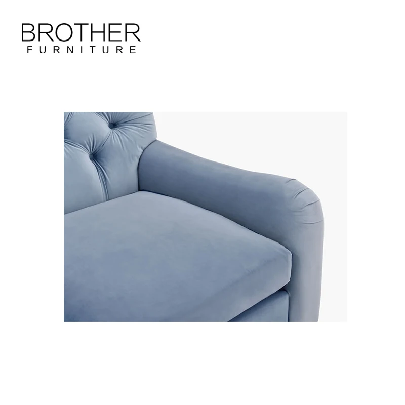 Classic Blue Tufted Loveseat Sectional Sofa Set Wooden Frame Chesterfield Style for Home or Hotel Living Room Furniture