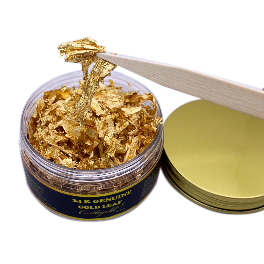 Facial Mask 50 mg Real Small Gold Flakes for Health & Spa VGSEBA Edible Genuine 24 Karat Gold Leaf Flakes Cakes & Chocolates Decoration Decorative Dishes Cooking 