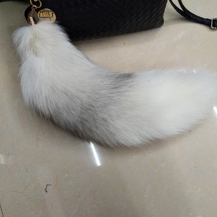 ALICEFUR Wholesale Natural Fox Tail Key Chain Blue Fox Fur Tail Keychain