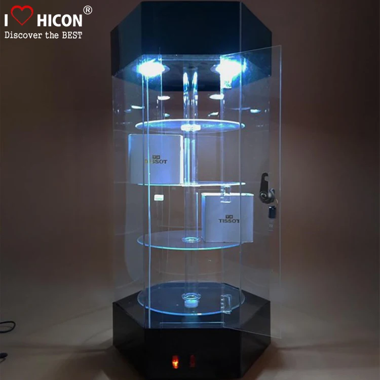 Acrylic Rotating Countertop Display Case with LED Lights - Eds Box