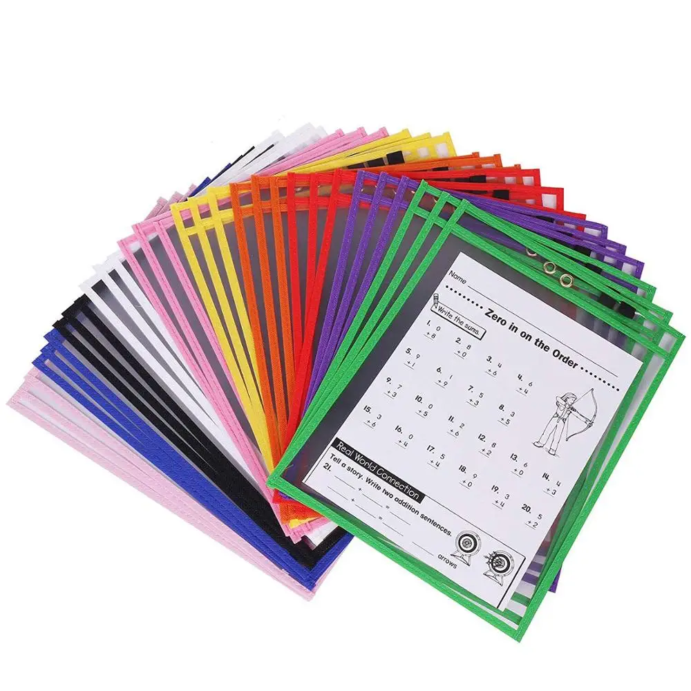 
 Карманы для сухого стирания многоразовые сухие стираемые рукава защищают прозрачный карман с двойной прострочкой и красочным краем  