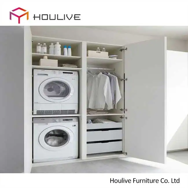 MDF Laundry Cabinet Customized Inserted Design with High Gloss Washing Machine Cabinet