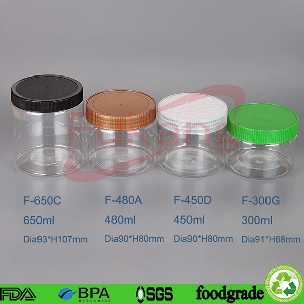 500ml Cylinder clear Plastic Food Bottle with Lid
