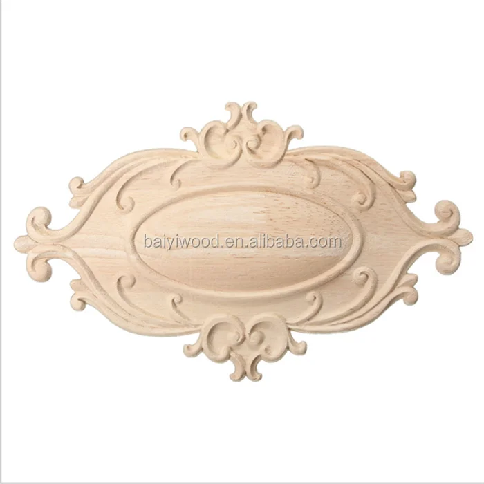 Oval Wood Corner Applique – Carved Onlay For Furniture, DIY Unpainted