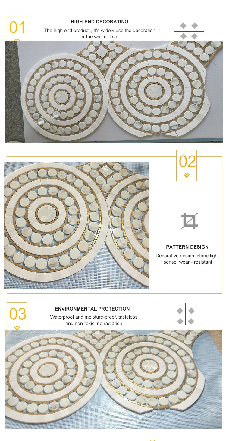 Brass mix White Marble Waterjet Mosaic Wall Tiles For Hotel Project factory