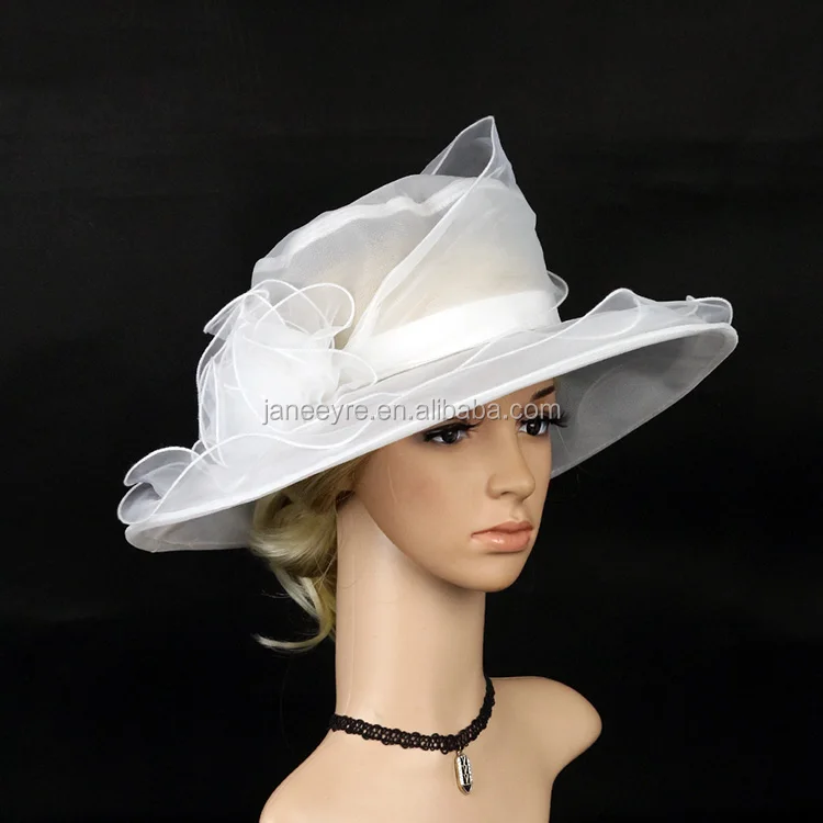 Шляпа женская с широкими полями, шляпа из органзы для церкви и торжественных гонок, для свадьбы
