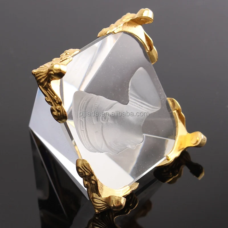 Triangle Clear K9 Crystal Glass Pyramid 3D Laser Etched with Gold Base Personalized logo Engraving Paperweight