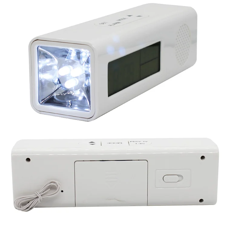 Radio Réveil Torche Multifonction - Alarme, FM, Température, Calendrier Et Lampe LED 100 Lumens