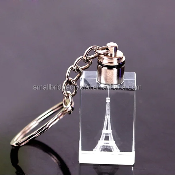 High quality customize k9 3d laser engraving led glass crystal keychain