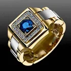 CAOSHI Men's Square Blue Created Sapphires Engagement Ring Gold Filled jewelry Men Wedding Rings Zircon