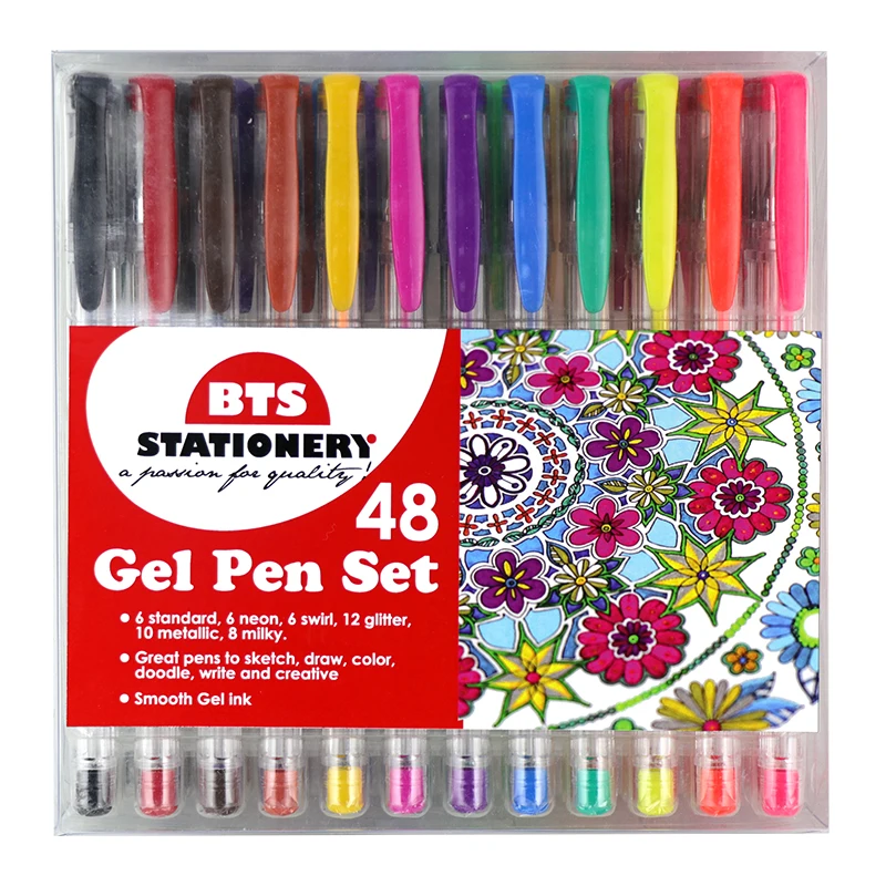 CMB Gel Pens 48 Tray Set with Glitter Ink Cute Packing