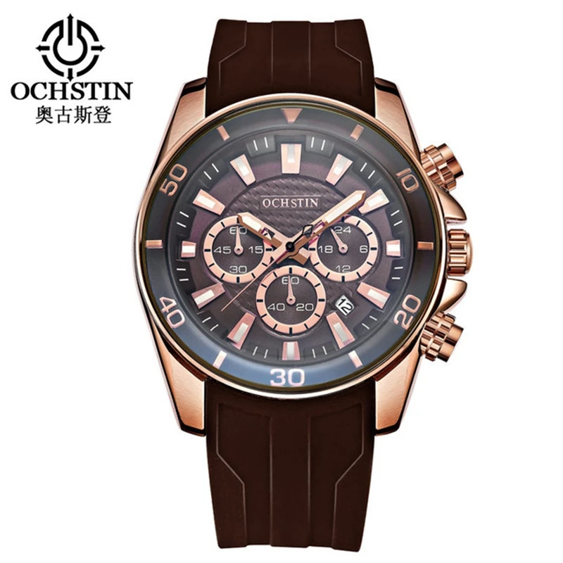 OCHSTIN 094 Chronograph Date Men Watch Top Brand Luxury  Sport Male Clock Rubber Strap Casual Wrist Quartz Mens Watches