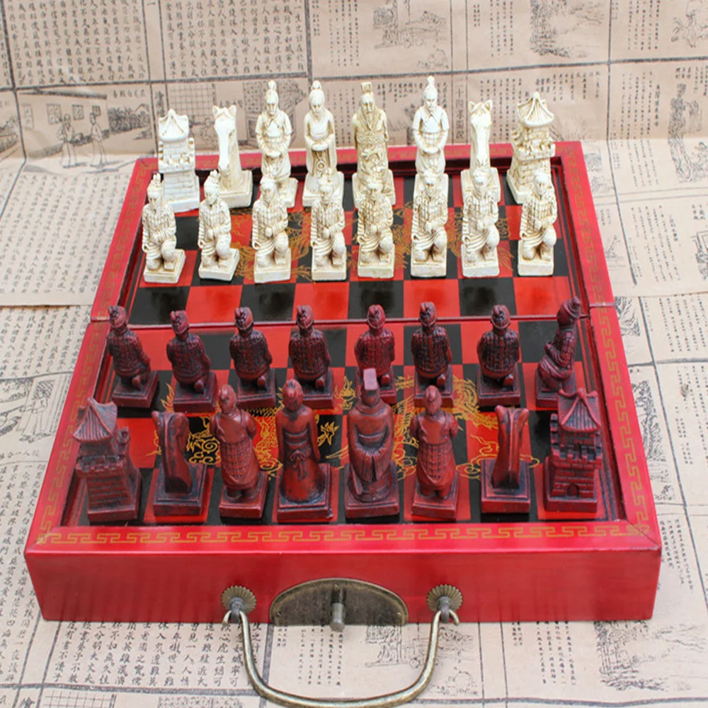 アンティークチェスセット 29x16x 9.5cmビンテージ木制折りたたみチェス盤アンティーク